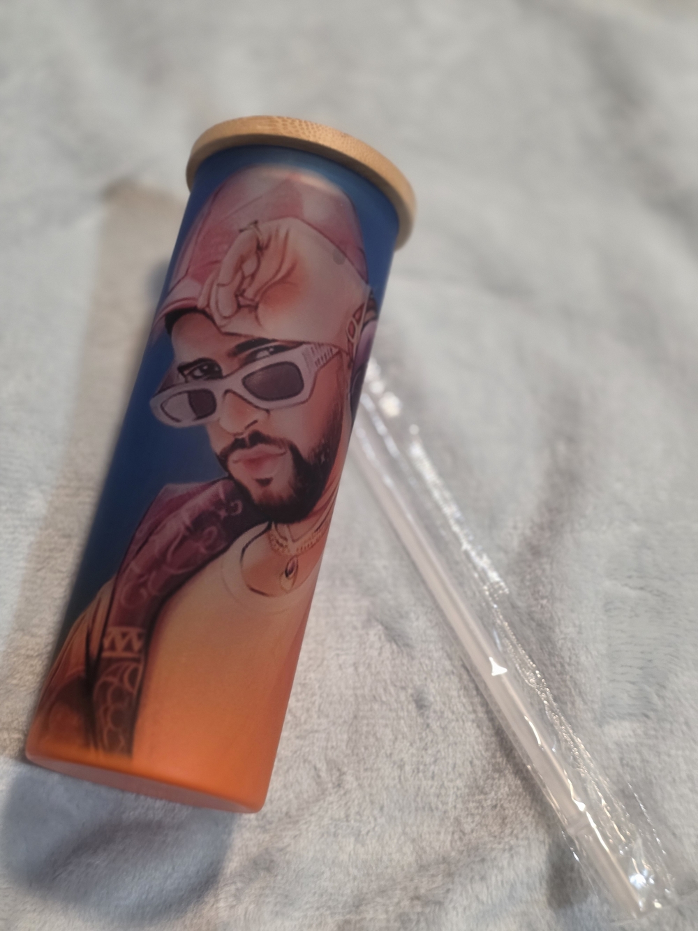 Bad Bunny Blue and Orange Gradient Pop Art Tumbler